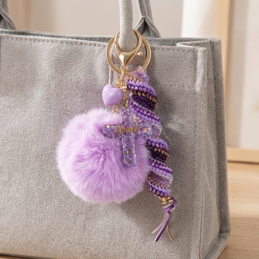 Lavender Grace Cross Keychain